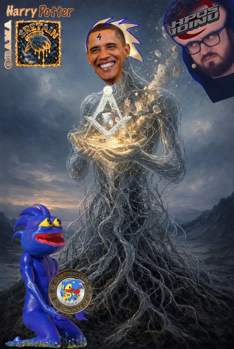 Wizardly surreal tree figure with a glowing Masonic symbol and Sproto character