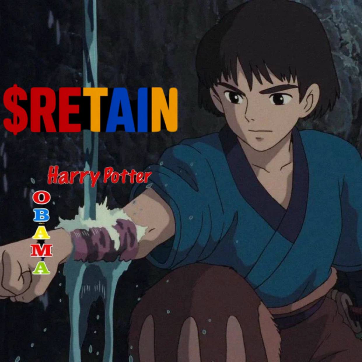 Anime illustration of a character channeling energy, with RETAIN symbols