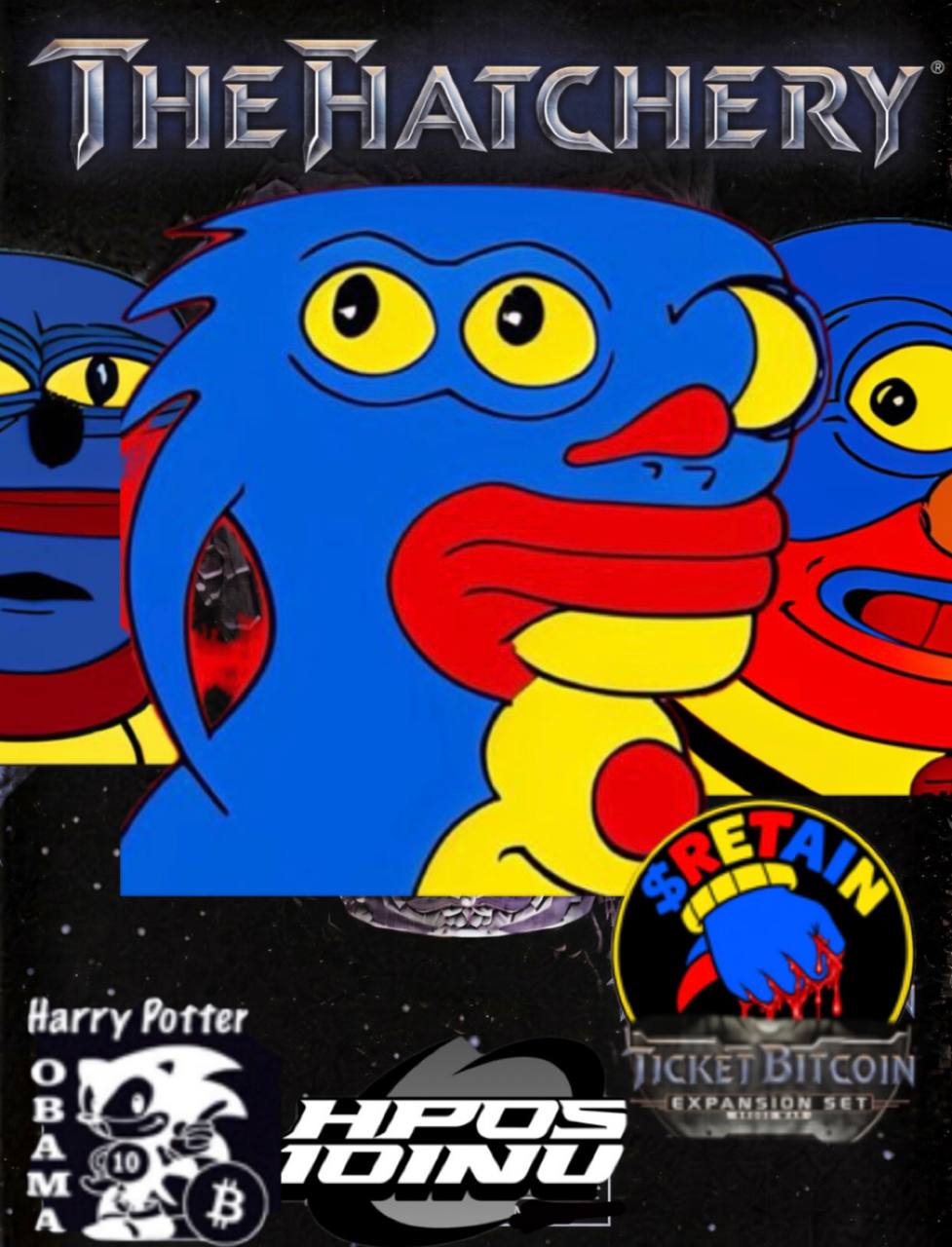 Sproto-style blue character above a Hatchery-themed fantasy game card