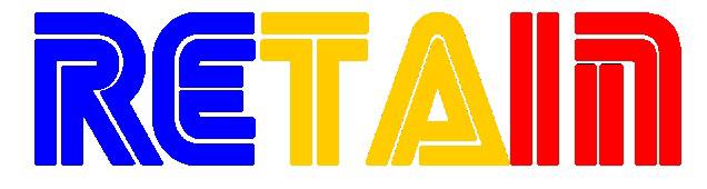 Minimal red, blue, and yellow art-deco RETAIN wordmark