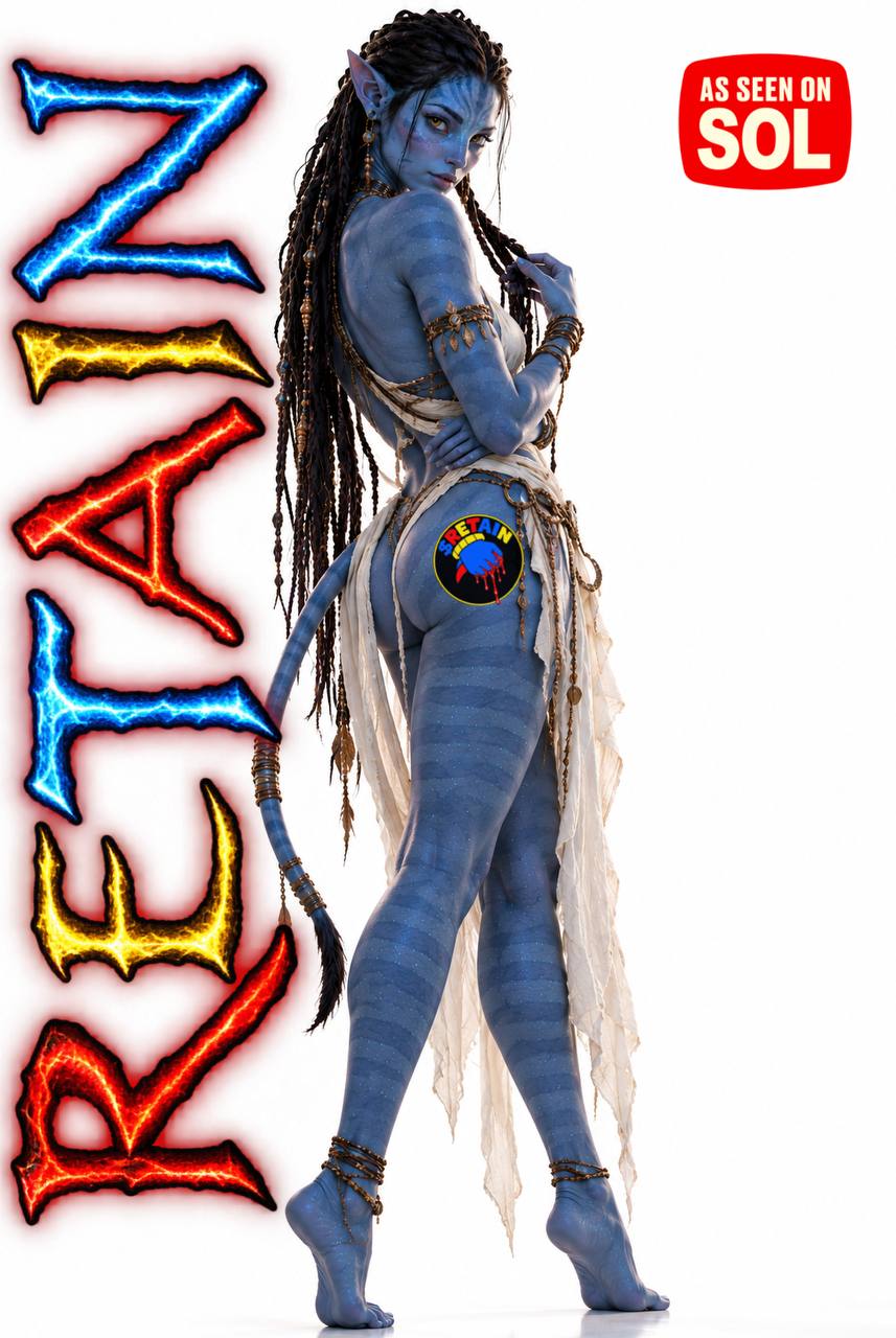 Full-length blue fantasy elf poster with vertical RETAIN lettering